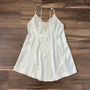 Vintage Fredericks of Hollywood White Satin & Lace Cami Nightgown Size Medium